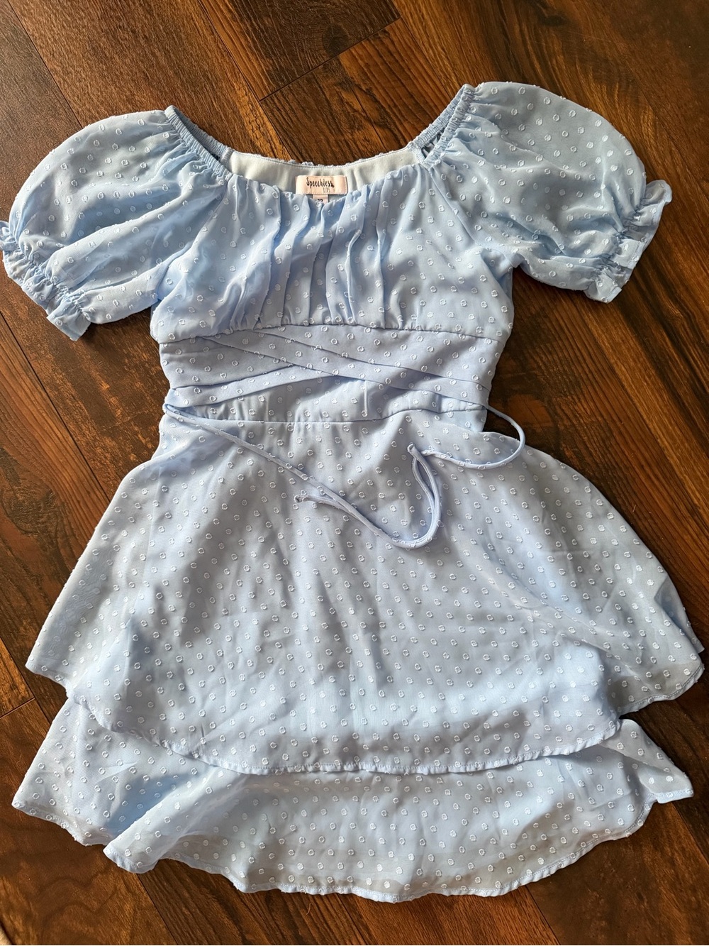 Speechless Blue Eyelet Puff-Sleeve Dress